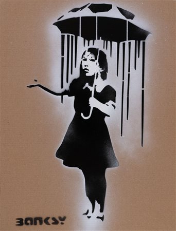 BANKSY (Bristol 1974) "Dismaland", 2015. Spray su cartone. Cm 40x30. Al retro...