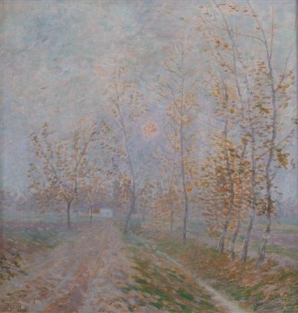 GIOVANNI SECCHI (Bologna 1876 - Darfo Boario Terme 1950) "Alba tra i pioppi",...