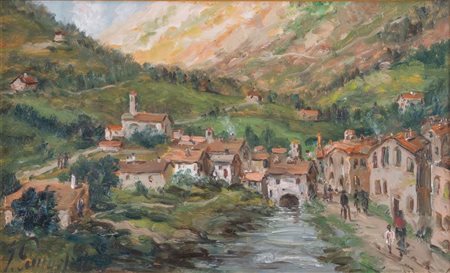 GIULIANO AMADORI (Bologna 1883 – 1972) "Paesello appenninico", 1954. Olio su...