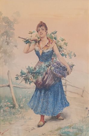 FABIO FABBI (Bologna 1861 - 1946) "Senza titolo". Acquerello su carta. Cm...