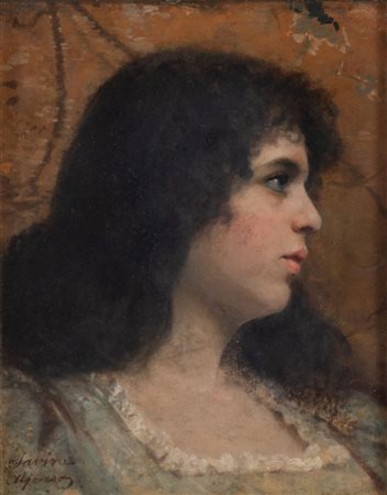 ALFONSO SAVINI (Bologna 1836 - 1908) "Ritratto di fanciulla". Olio su tela....