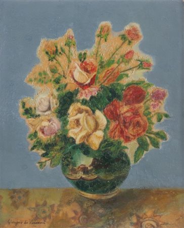 GIORGIO DE VINCENZI (Ferrara 1884 - Bologna 1965) "Vaso di fiori". Olio su...