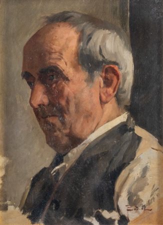 PAOLO BEDINI (Bologna 1844 - 1924) "Ritratto". Olio su tela. Cm 38,5x28....