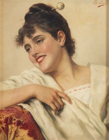 TITO CONTI (Firenze 1842 - 1924) "Ritratto di fanciulla". Olio su tela. Cm...