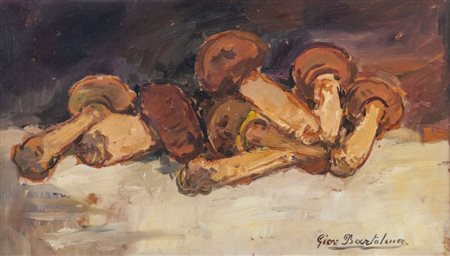 GIOVANNI BARTOLENA (Livorno 1866 – 1942) "Funghi". Olio su tavola. Cm 29x50....