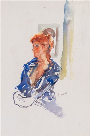 UGO GUIDI (Bologna 1923 - 2007) "Ritratto". Tecnica mista su carta. Cm 43x29....