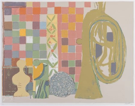 BRUNO SAETTI (Bologna 1902 - 1984) "Natura morta con tromba e scacchiera",...
