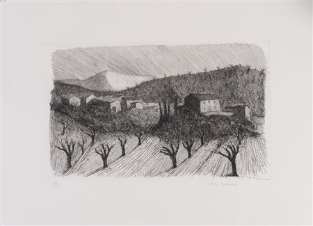 PAOLO MANARESI (Bologna 1902 - 1984) "Paesaggio". Incisione ad acquaforte su...