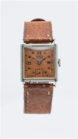 Perfex Carré, anni 50 Cassa quadrata in acciaio e metallo cromato. Quadrante...