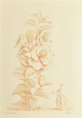 Romano Gazzera DAMA E FIORI litografia su carta, cm 70x50; es. P.A. firma e...