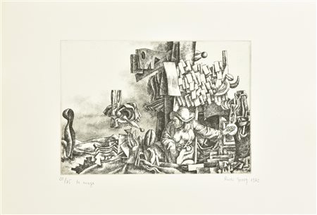 Rudi Gorog LA MAGA incisione su carta Fabriano, battuta cm 19,5x27,5, su...