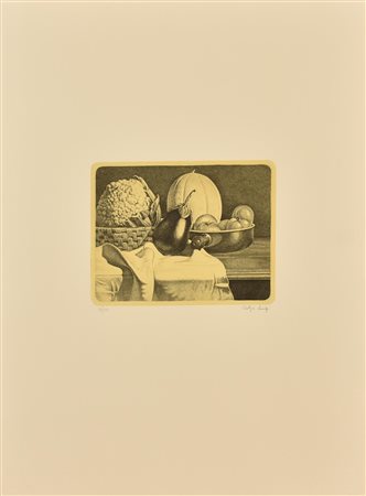 Luigi Volpi NATURA MORTA CON MELANZANA Incisione su carta, battuta cm...