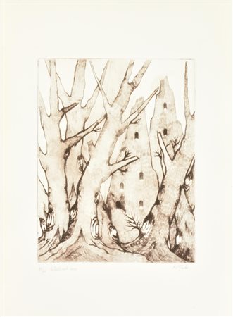 F. P. Giulio CASTELLO NEL BOSCO incisione su carta, battuta cm 30x23, su...