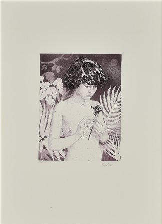 Carlo Pescatori FANCIULLA CON ROSA acquaforte acquatinta, cm 32x24,5, su...