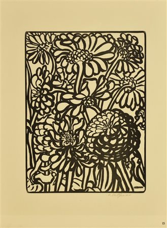 Amleto Del Grosso COMPOSIZIONE FLOREALE xilografia su carta, cm 44x32 firma e...