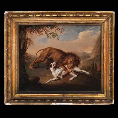 Pittore tedesco del XVIII secolo, Leone che azzanna un cane