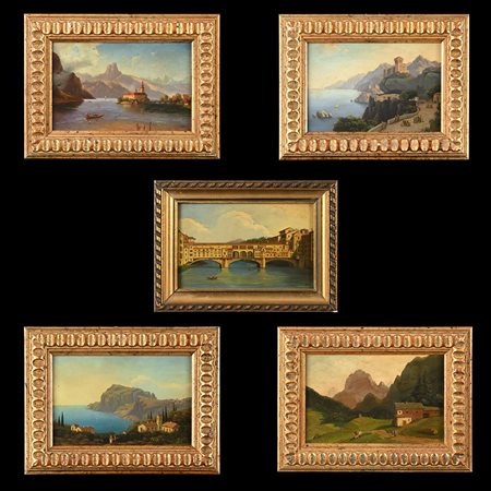 Pittore mitteleuropeo della fine del XIX secolo, Cinque paesaggi italiani