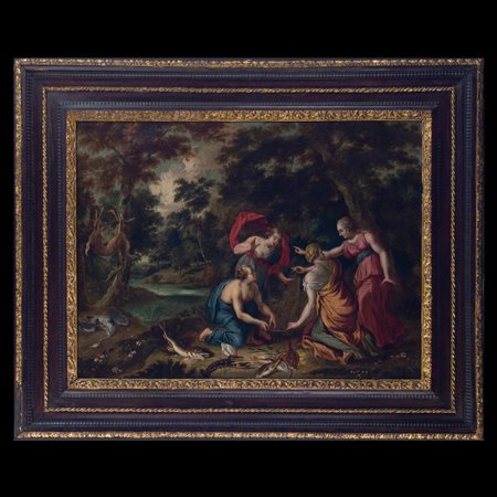 Pittore fiammingo del XVII secolo, Paesaggio con la caccia di Diana