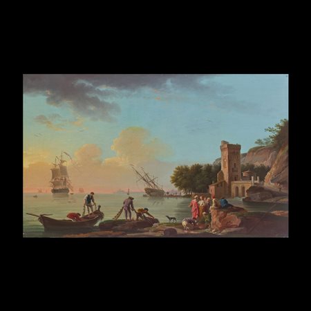 Claude Joseph Vernet (Avignone 1714 – Parigi 1789), Marina (col mare calmo)