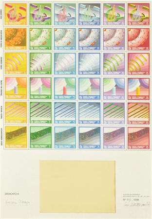 MANIFESTO raffigurante soggetti cosmici-onirici, cm 64x45; es. 409/1296...