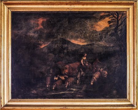 SCUOLA ITALIA CENTRALE FINE DEL XVII SECOLO Paesaggio fluviale con pastori e...
