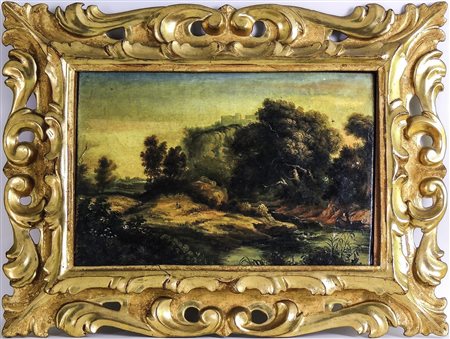 SCUOLA VENETA DELLA SECONDA METÀ DEL XVIII SECOLO Paesaggio con viandanti,...