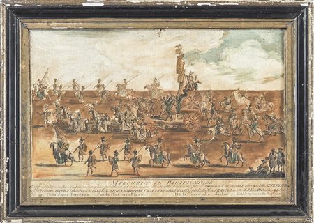 MERCURIO IL PACIFICATORE XVIII secolo incisione, in cornice, difetti cm 27x41