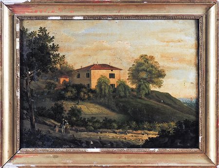 SCUOLA ITALIANA DELLA FINE DEL XIX SECOLO Paesaggio con scorcio di villa e...