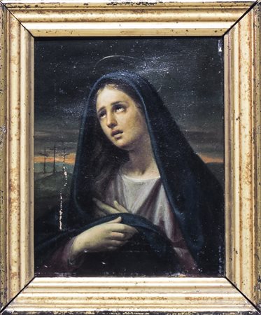 MADONNA ADDOLORATA olio su tela, in cornice, difetti cm 29x23