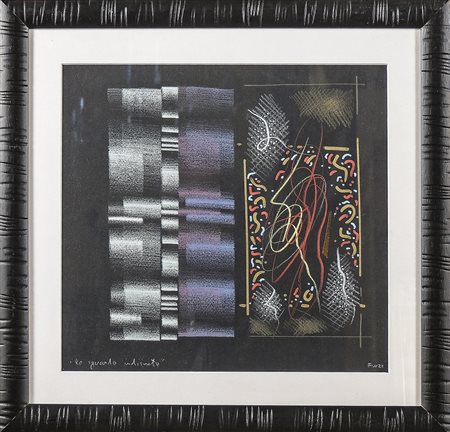 ENNIO FINZI Lo sguardo indiscreto tecnica mista su carta, firmato e titolato,...