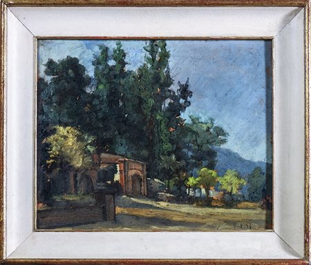 VITTORIO BUORA (1910-1966) Lucca sulle mura olio su tavoletta, firmato e...