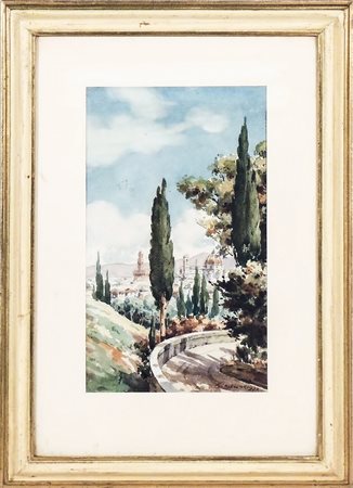 VEDUTA DI FIRENZE DALLE COLLINE acquerello su carta, firmato e datato...