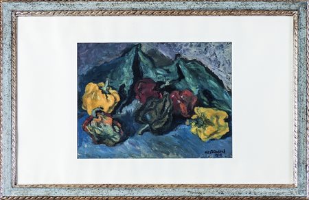 RAFFAELLO ARCANGELO SALIMBENI (1914-1991) Natura morta con peperoni olio su...