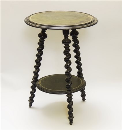 GUERIDON IN LEGNO EBANIZZATO fine del XIX secolo pianetto circolare rivestito...