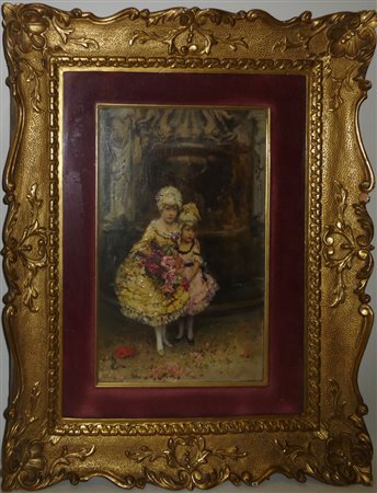 SINIBALDO TORDI (1876-1955) Bambine con abiti settecenteschi olio su tela,...