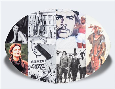 MALIPIERO La via che scorre collage su cartone ovale, firmato e datato 99, al...