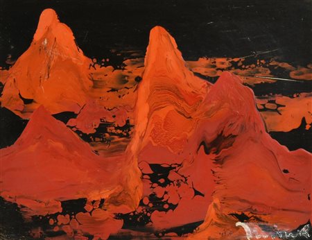 Harry Jelinek PAESAGGIO IN ROSSO tecnica mista su tavola, cm 20x27 firma sul...