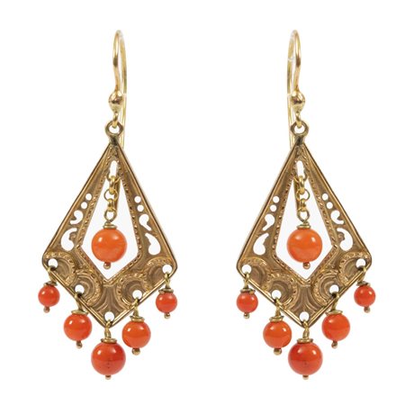 ORECCHINI in oro 12 KT con perline in corallo