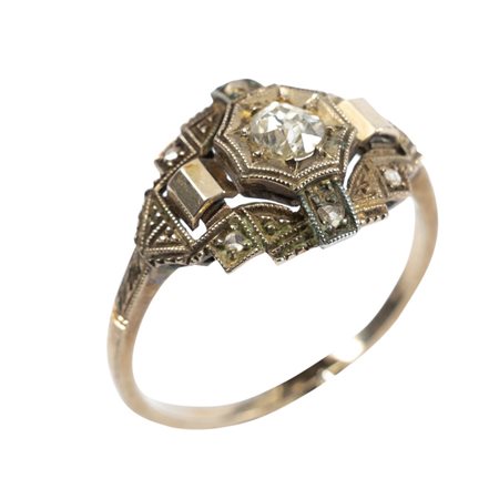 ANELLO DECÒ in oro 18 KT con diamante vecchio taglio