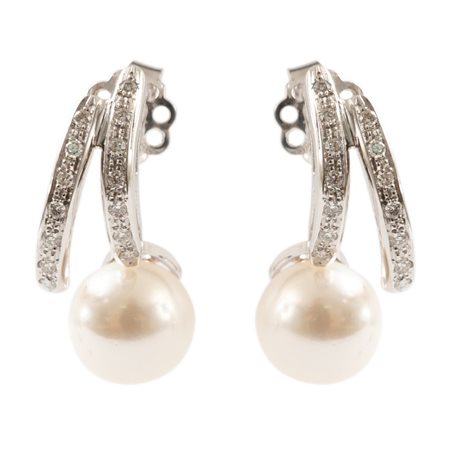 ORECCHINI in oro bianco 18 KT con brillanti e perle