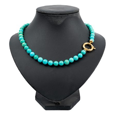 COLLANA con sfere turchese e susta in oro giallo 18 KT