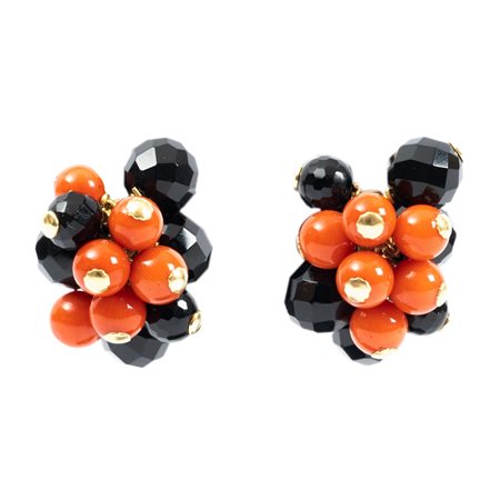 ORECCHINI in oro giallo 18 KT con corallo e onice