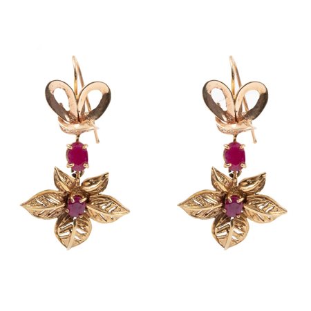 ORECCHINI in oro giallo 12 KT con diamanti e rubini