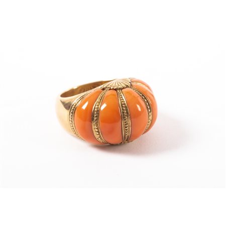 ANELLO Moonlight in oro giallo 9 KT e corallo rosso salmone