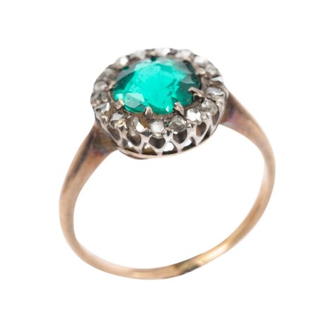 ANELLO in oro 9 KT con diamanti e pietra centrale sintetica