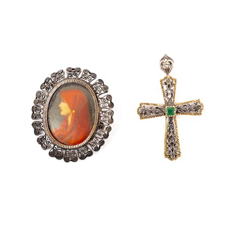 PENDENTE e spilla in oro 18 KT e argento