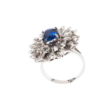 ANELLO in oro bianco 9 KT con diamanti e pietra di sintesi