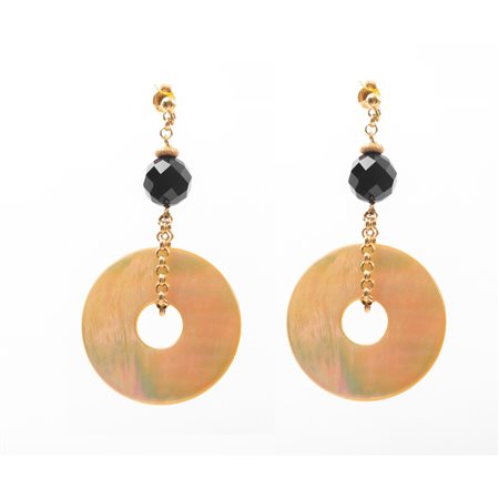 ORECCHINI in oro giallo 18 KT con onice e madreperla