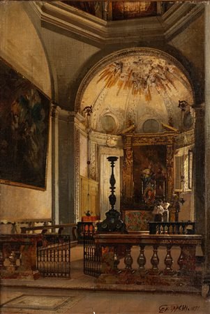 Luigi Cavenaghi (Caravaggio 1844-Milano 1918)  - Interno del Duomo di Bergamo, 1871