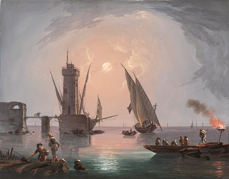 Attribuito a Francesco Fidanza (Roma, 1747 - Milano, 1819) - Plenilunio al porto
